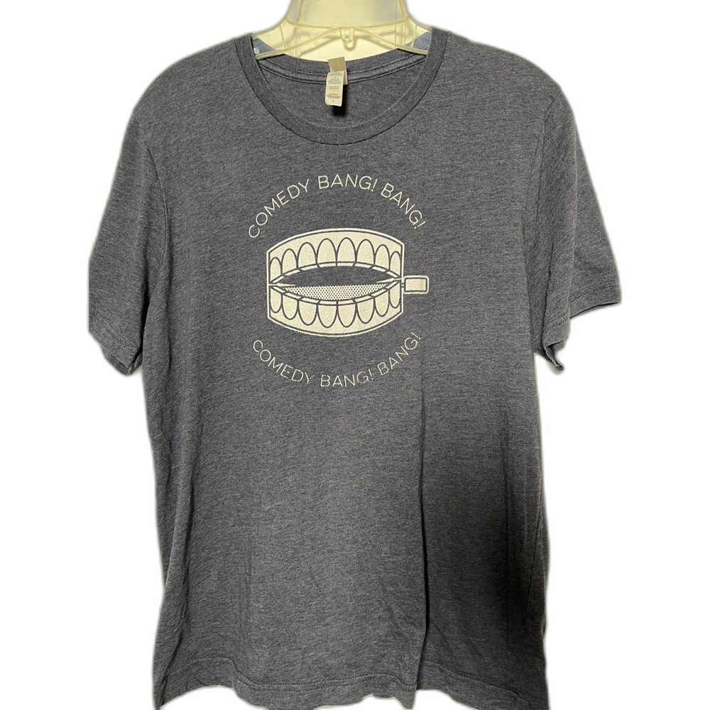 Comedy Bang Bang T Shirt Mens L Heather Blue Discontinued CBB Chatter Teeth Pod
